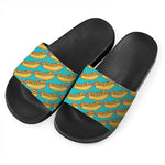 Drawing Hot Dog Pattern Print Black Slide Sandals