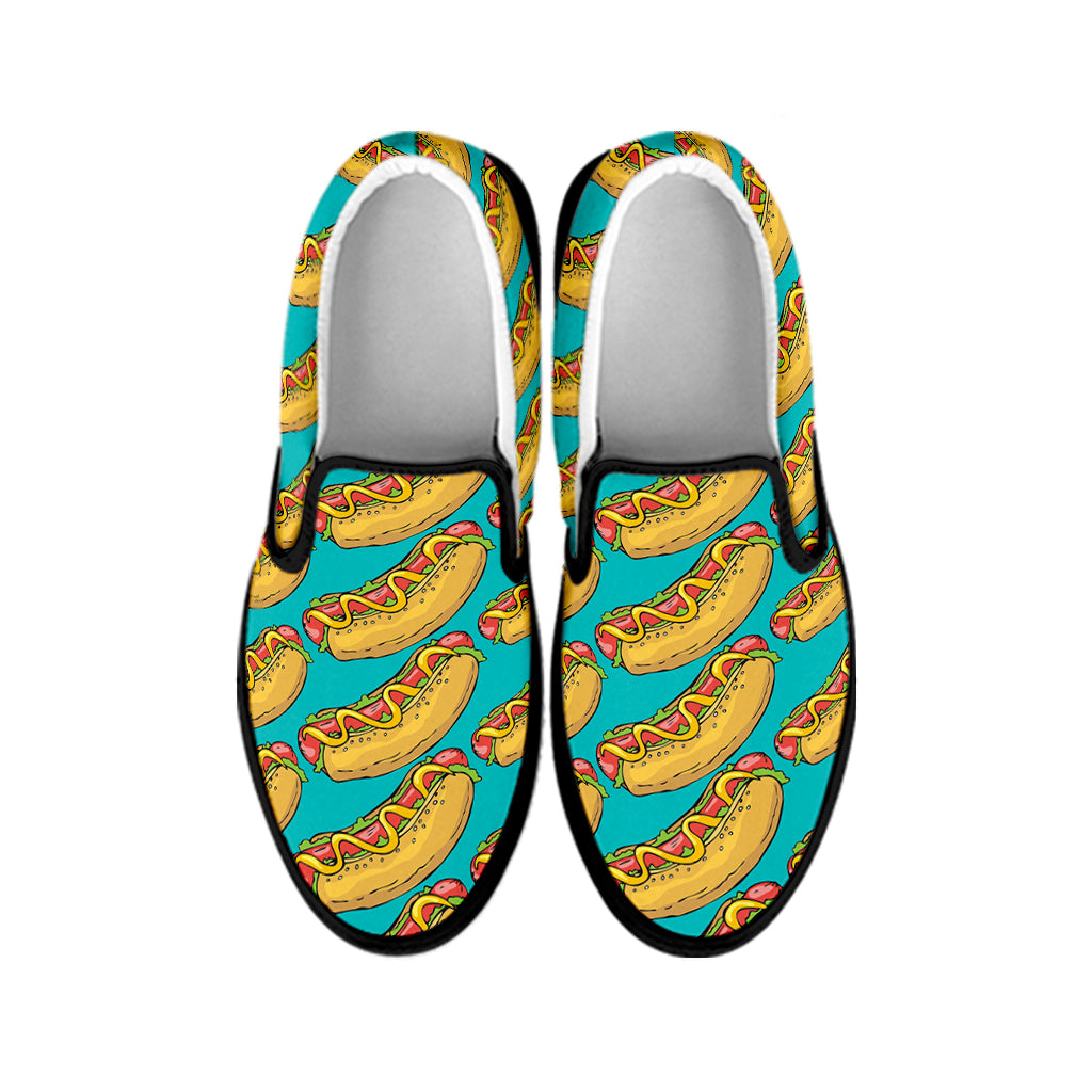 Drawing Hot Dog Pattern Print Black Slip On Shoes