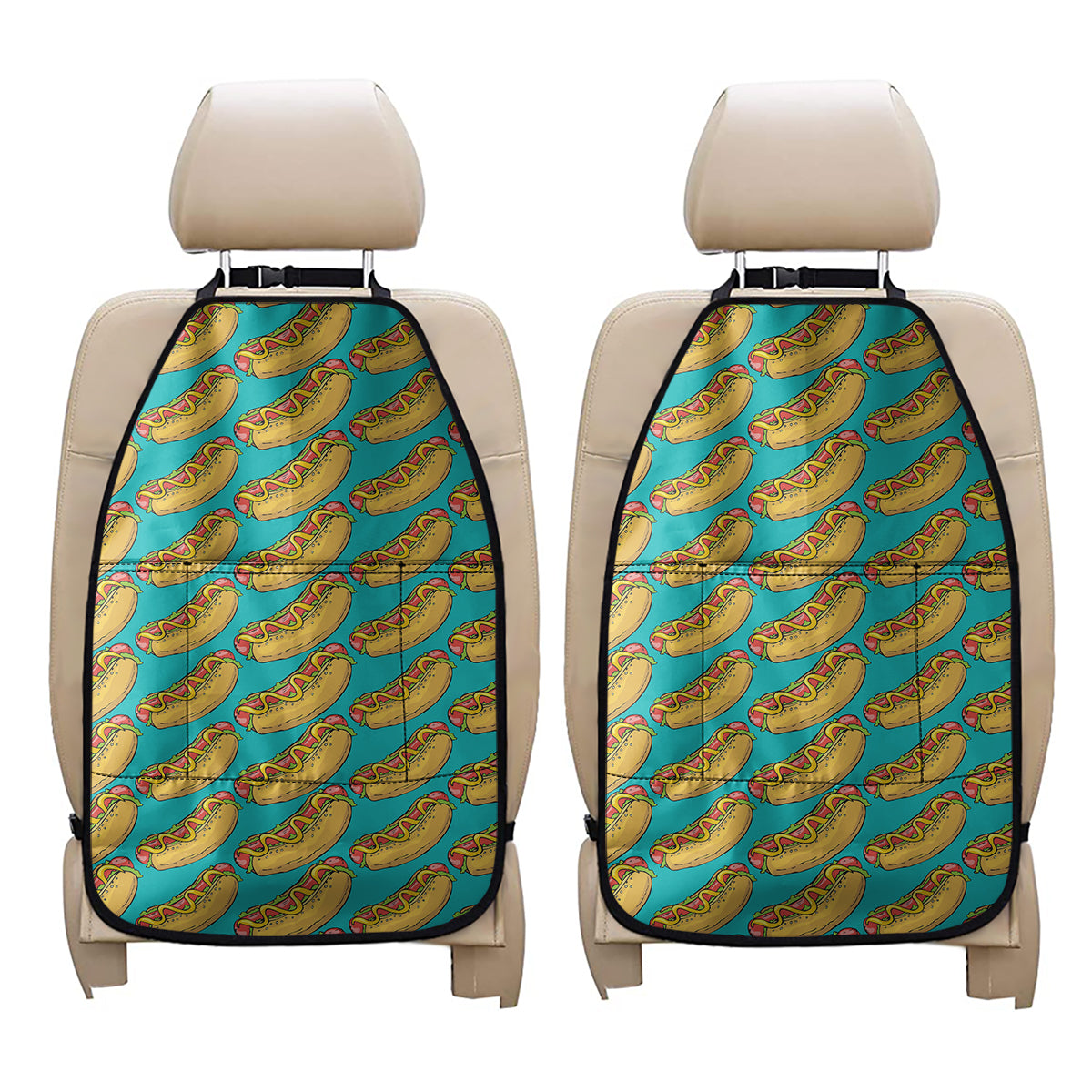 Drawing Hot Dog Pattern Print Car Seat Organizers