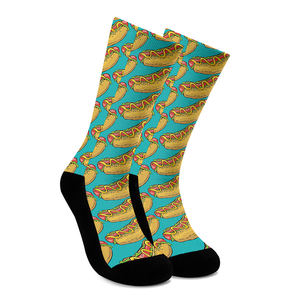 Drawing Hot Dog Pattern Print Crew Socks