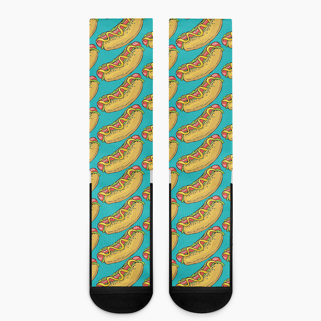 Drawing Hot Dog Pattern Print Crew Socks