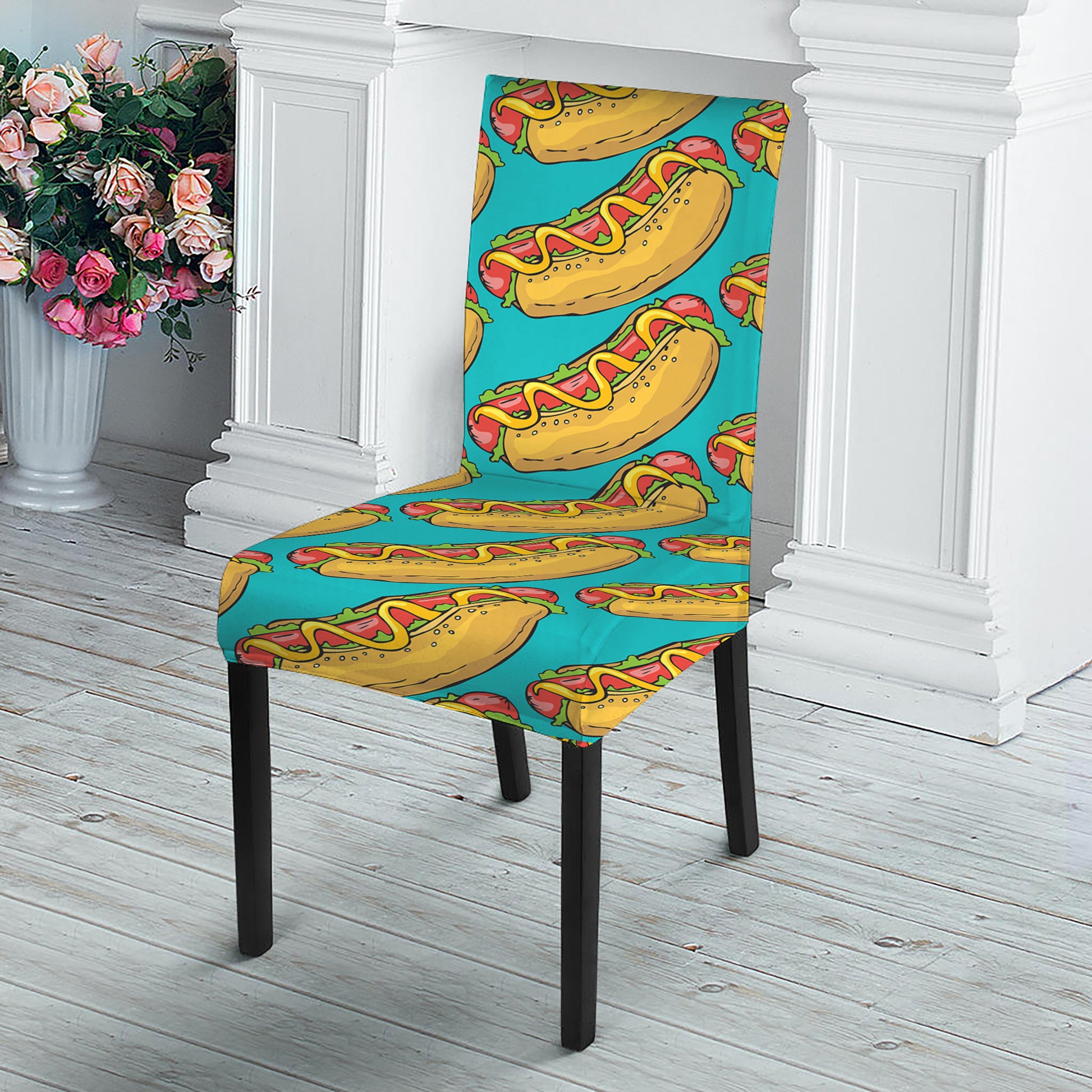 Drawing Hot Dog Pattern Print Dining Chair Slipcover
