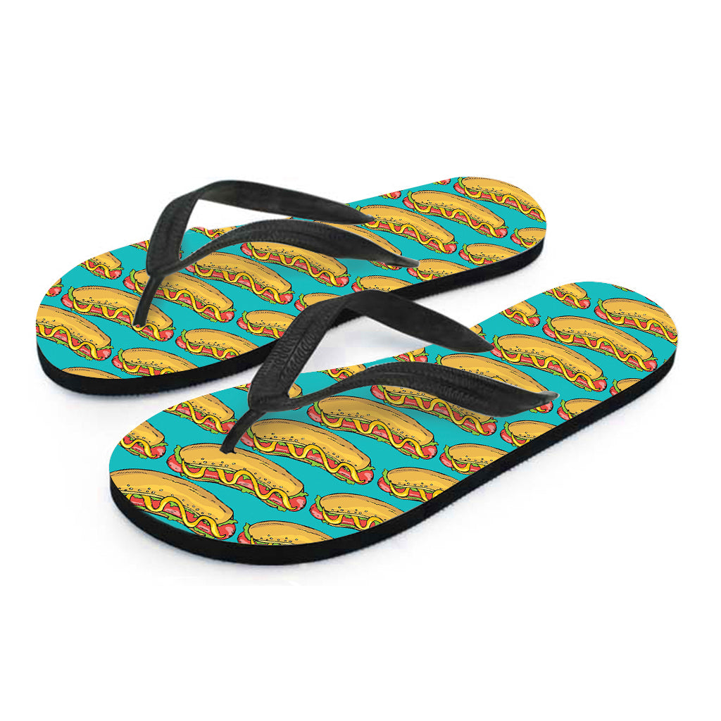 Drawing Hot Dog Pattern Print Flip Flops