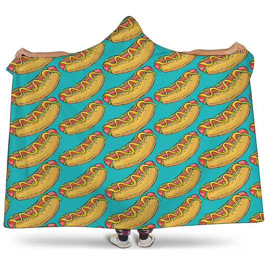 Drawing Hot Dog Pattern Print Hooded Blanket