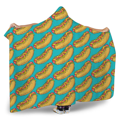 Drawing Hot Dog Pattern Print Hooded Blanket