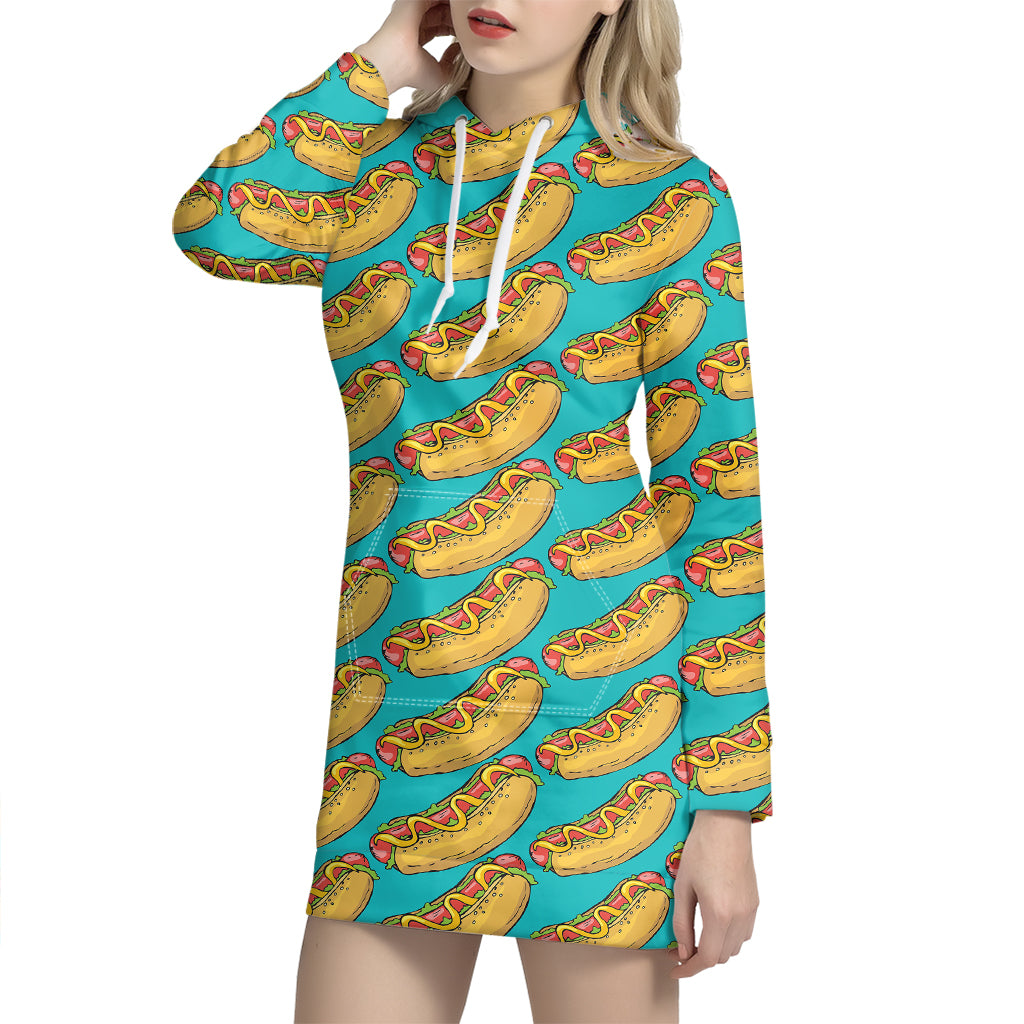Drawing Hot Dog Pattern Print Hoodie Dress