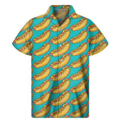 Drawing Hot Dog Pattern Print Men's Short Sleeve Shirt