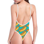 Drawing Hot Dog Pattern Print One Piece High Cut Swimsuit