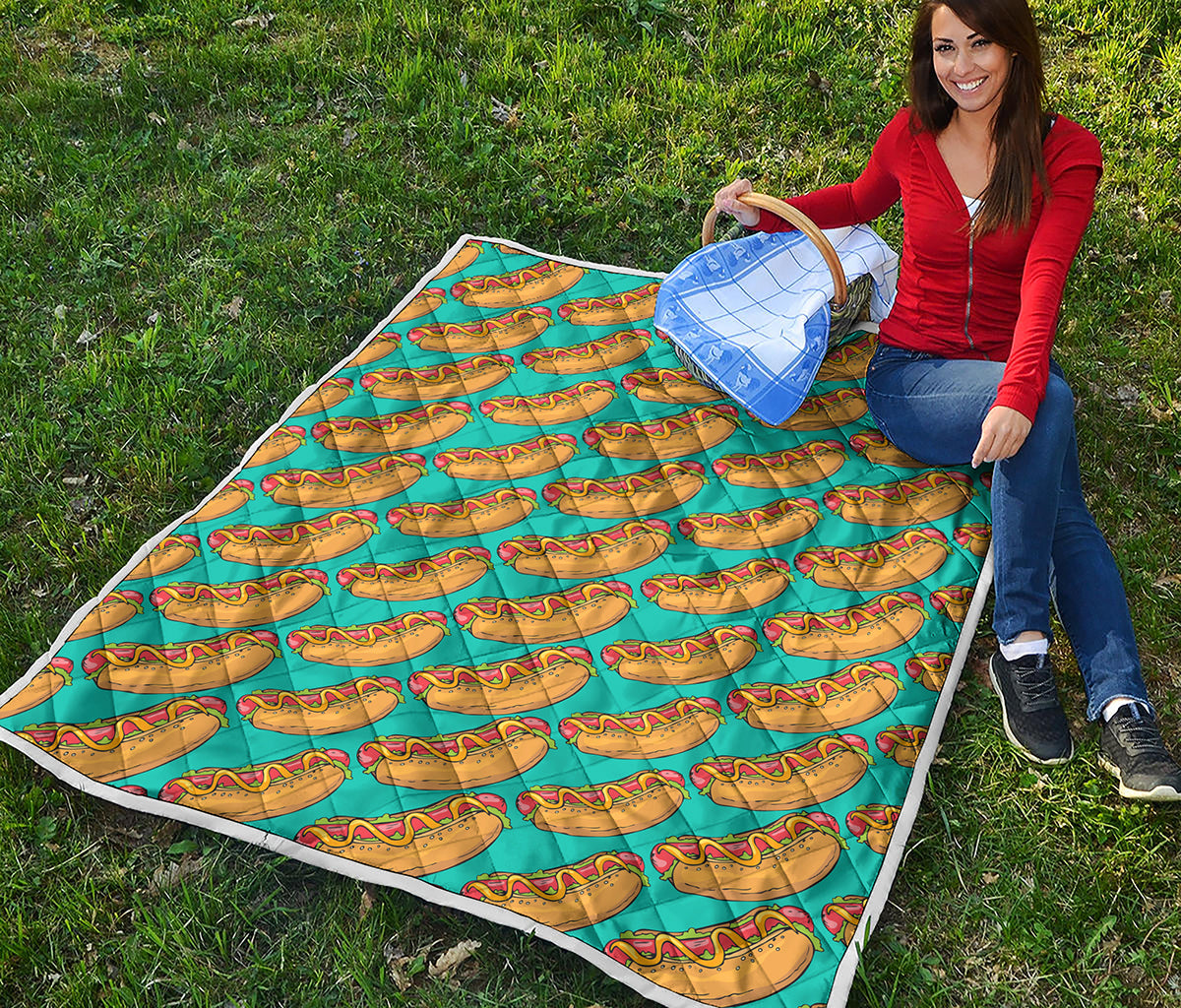Drawing Hot Dog Pattern Print Quilt