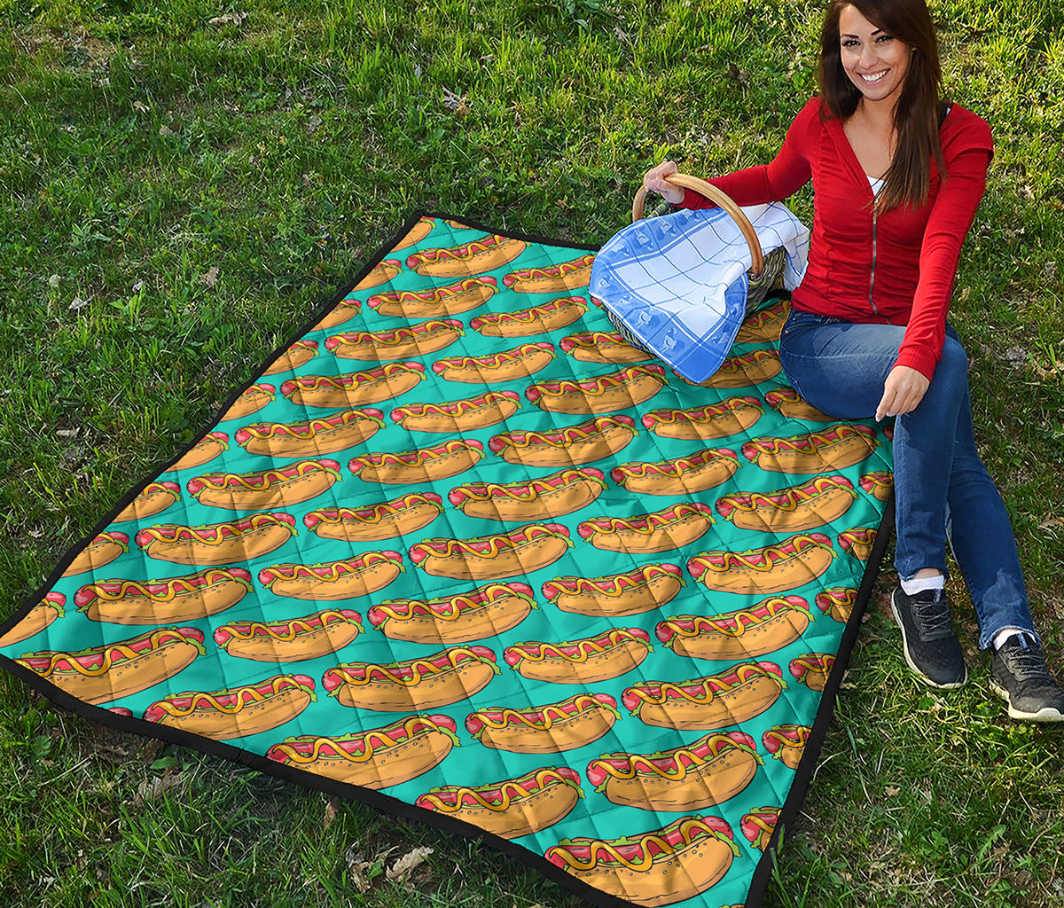 Drawing Hot Dog Pattern Print Quilt
