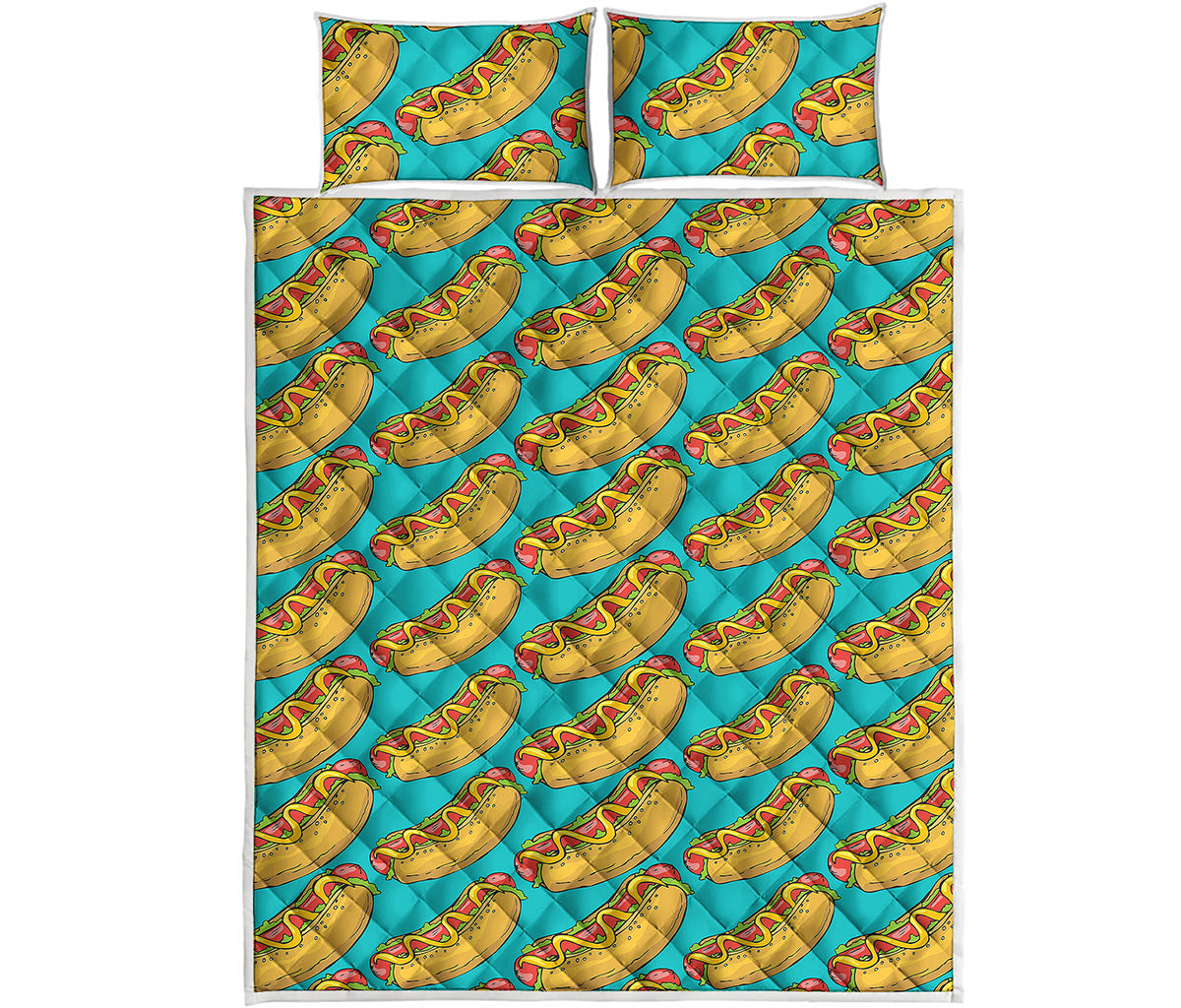 Drawing Hot Dog Pattern Print Quilt Bed Set