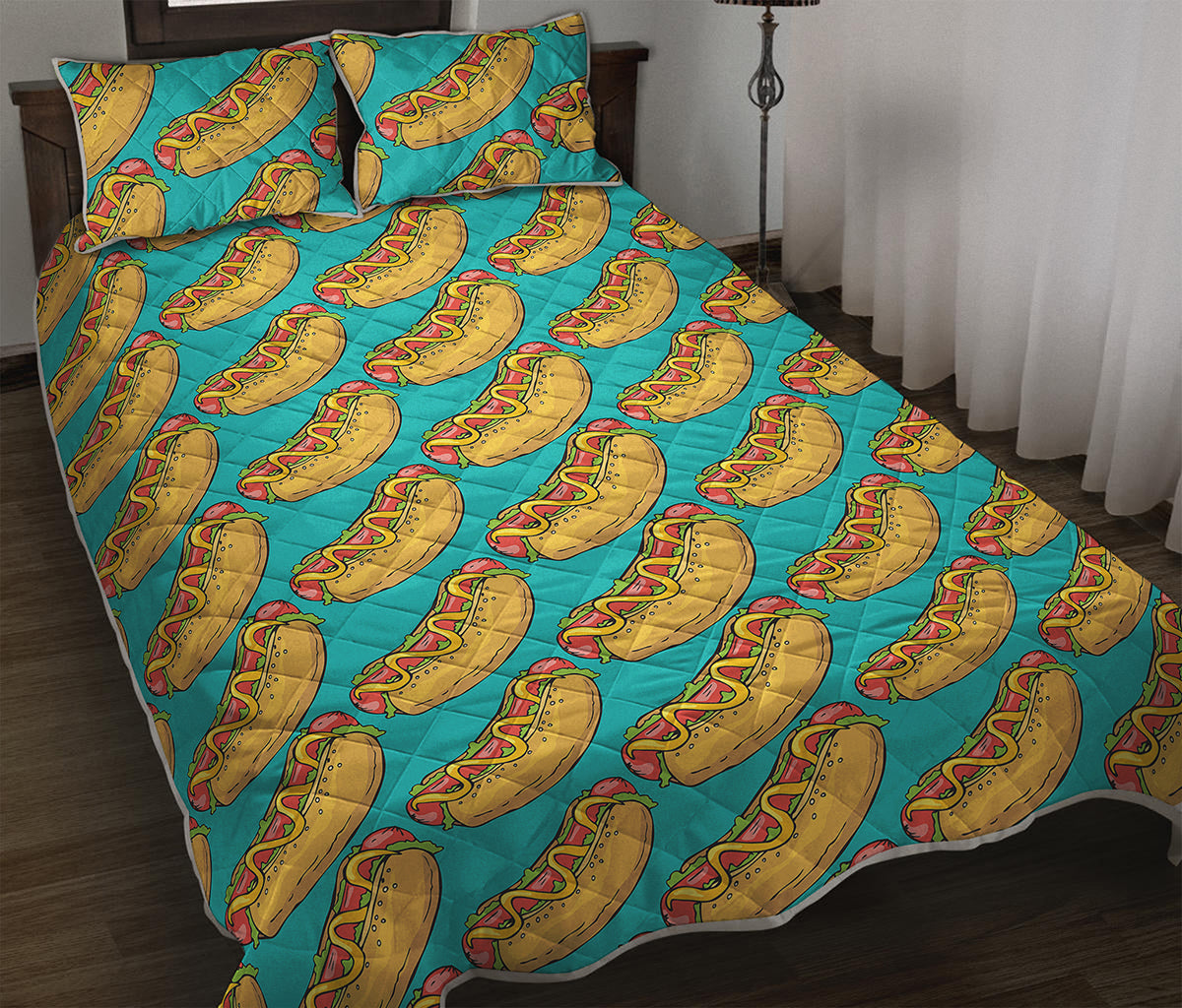Drawing Hot Dog Pattern Print Quilt Bed Set