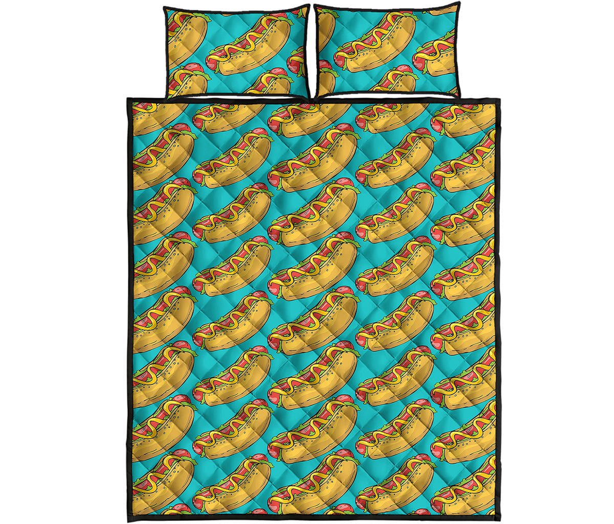 Drawing Hot Dog Pattern Print Quilt Bed Set