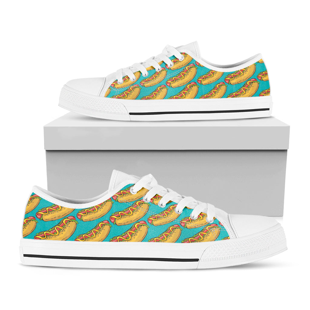 Drawing Hot Dog Pattern Print White Low Top Shoes