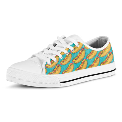 Drawing Hot Dog Pattern Print White Low Top Shoes