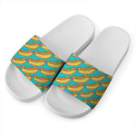 Drawing Hot Dog Pattern Print White Slide Sandals