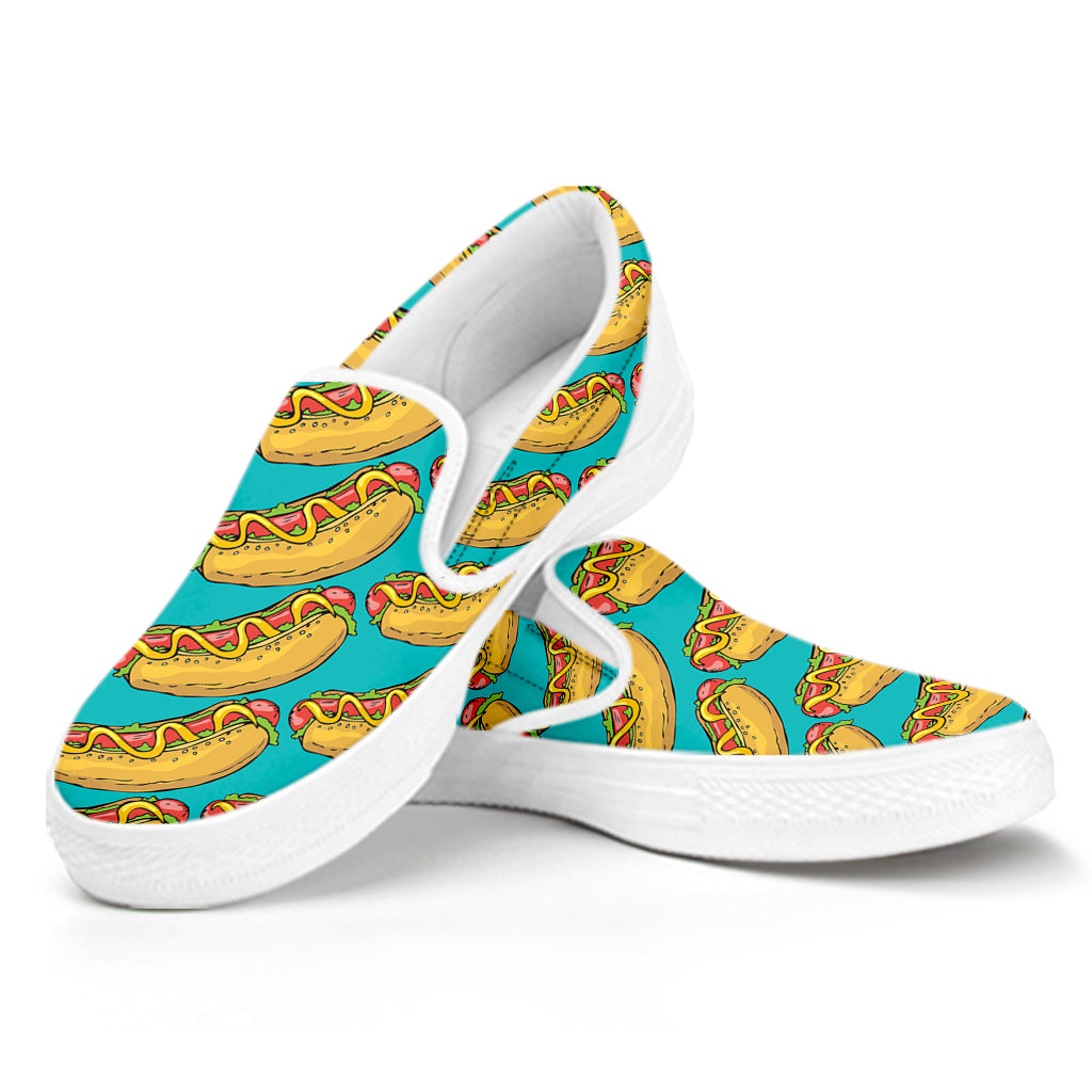 Drawing Hot Dog Pattern Print White Slip On Shoes