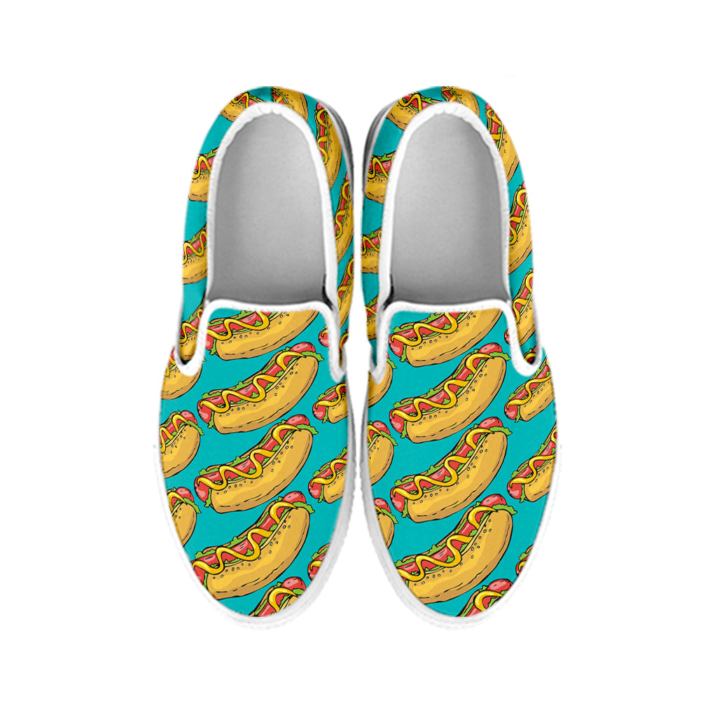 Drawing Hot Dog Pattern Print White Slip On Shoes