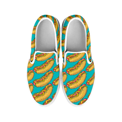 Drawing Hot Dog Pattern Print White Slip On Shoes