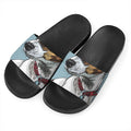 Drawing Jack Russell Terrier Print Black Slide Sandals