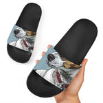 Drawing Jack Russell Terrier Print Black Slide Sandals