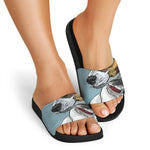 Drawing Jack Russell Terrier Print Black Slide Sandals