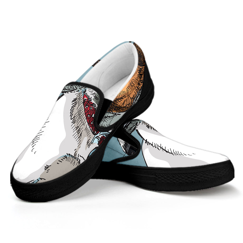 Drawing Jack Russell Terrier Print Black Slip On Shoes