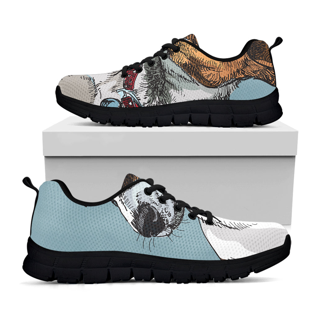 Drawing Jack Russell Terrier Print Black Sneakers