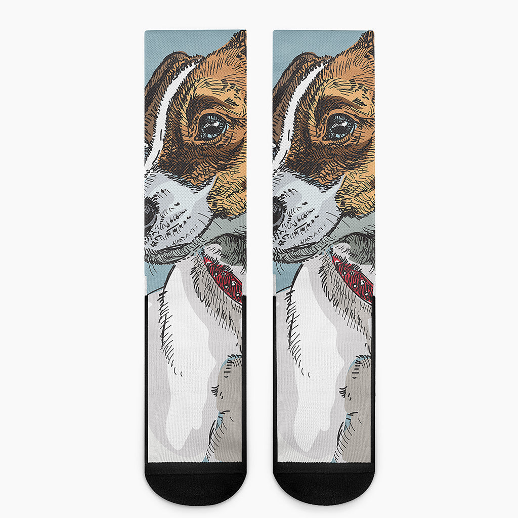 Drawing Jack Russell Terrier Print Crew Socks