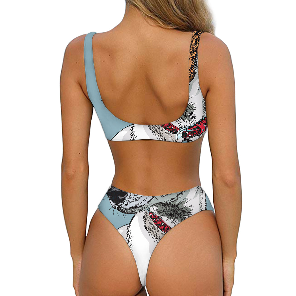 Drawing Jack Russell Terrier Print Front Bow Tie Bikini