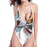 Drawing Jack Russell Terrier Print High Cut One Piece Swimsuit