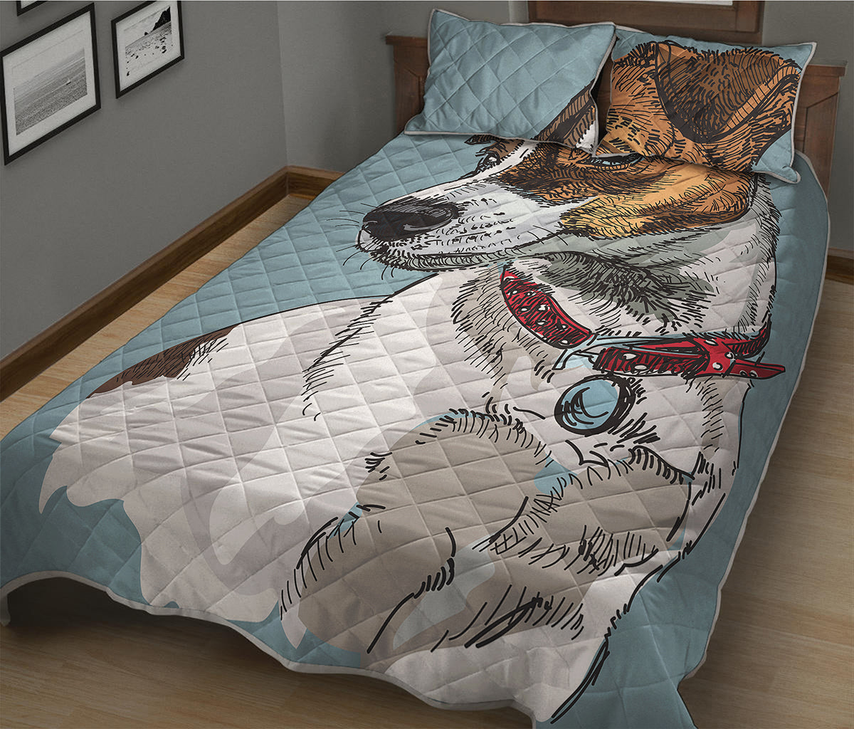 Drawing Jack Russell Terrier Print Quilt Bed Set