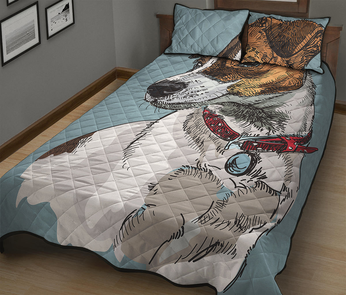 Drawing Jack Russell Terrier Print Quilt Bed Set