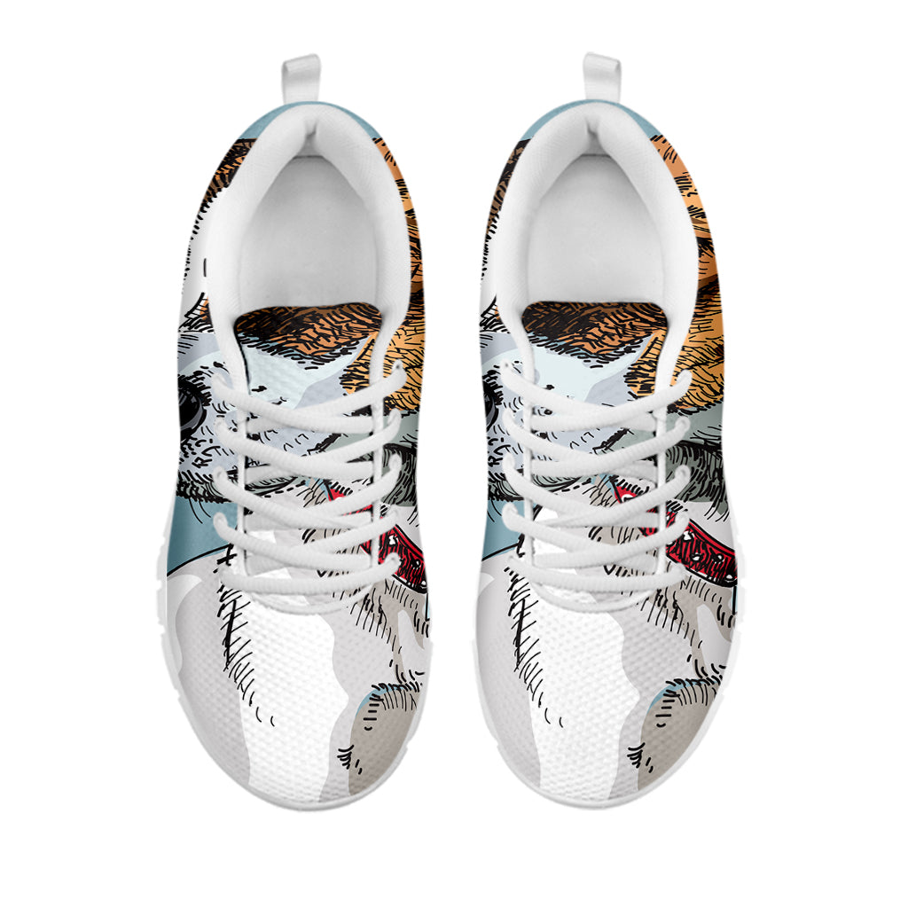 Drawing Jack Russell Terrier Print White Sneakers