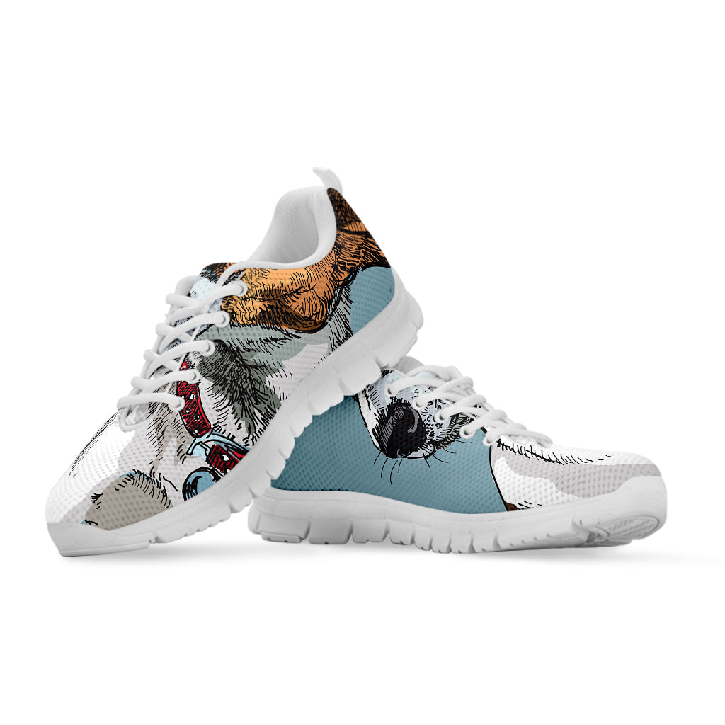 Drawing Jack Russell Terrier Print White Sneakers