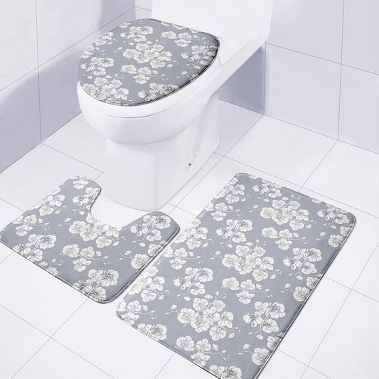 Drawing Orchid Pattern Print 3 Piece Bath Mat Set
