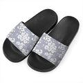 Drawing Orchid Pattern Print Black Slide Sandals