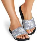 Drawing Orchid Pattern Print Black Slide Sandals
