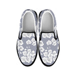 Drawing Orchid Pattern Print Black Slip On Shoes