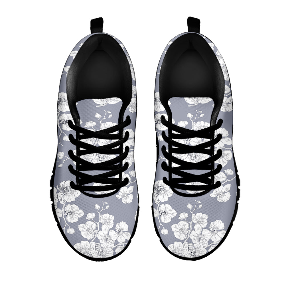 Drawing Orchid Pattern Print Black Sneakers