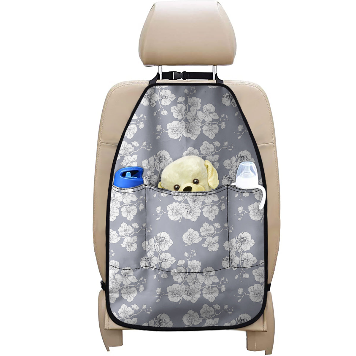 Drawing Orchid Pattern Print Car Seat Organizers