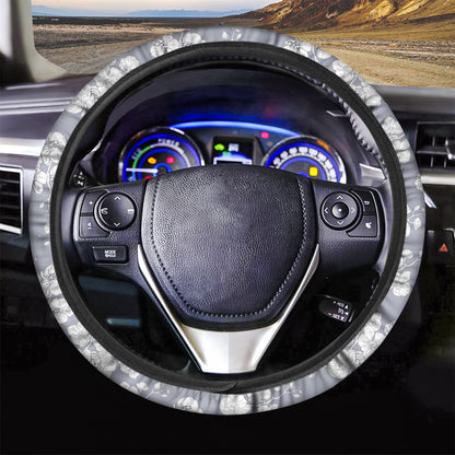Drawing Orchid Pattern Print Car Steering Wheel Cover