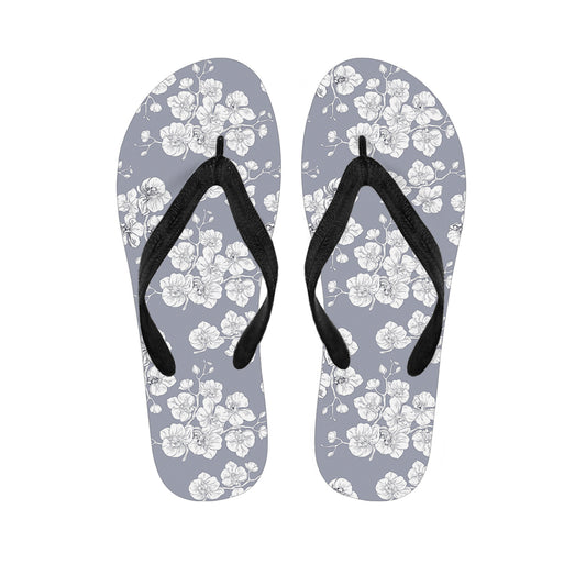 Drawing Orchid Pattern Print Flip Flops