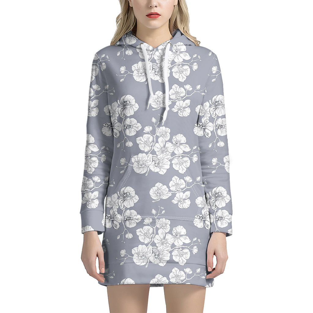 Drawing Orchid Pattern Print Hoodie Dress