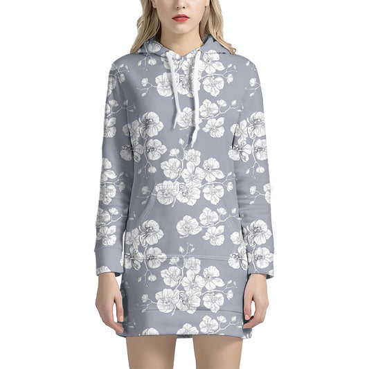 Drawing Orchid Pattern Print Hoodie Dress
