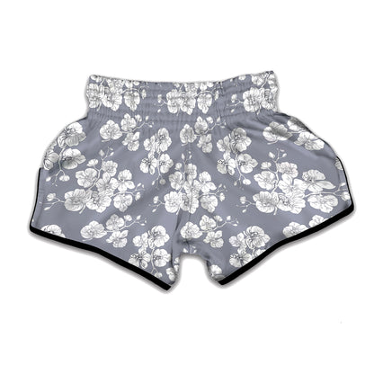 Drawing Orchid Pattern Print Muay Thai Boxing Shorts