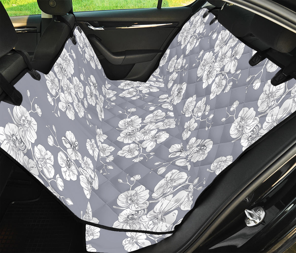 Drawing Orchid Pattern Print Pet Car Back Seat Cover
