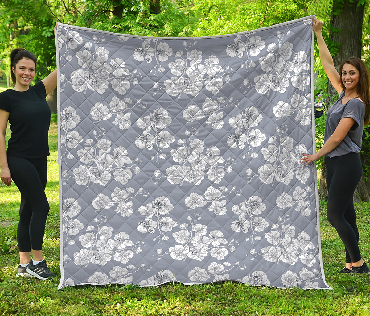 Drawing Orchid Pattern Print Quilt