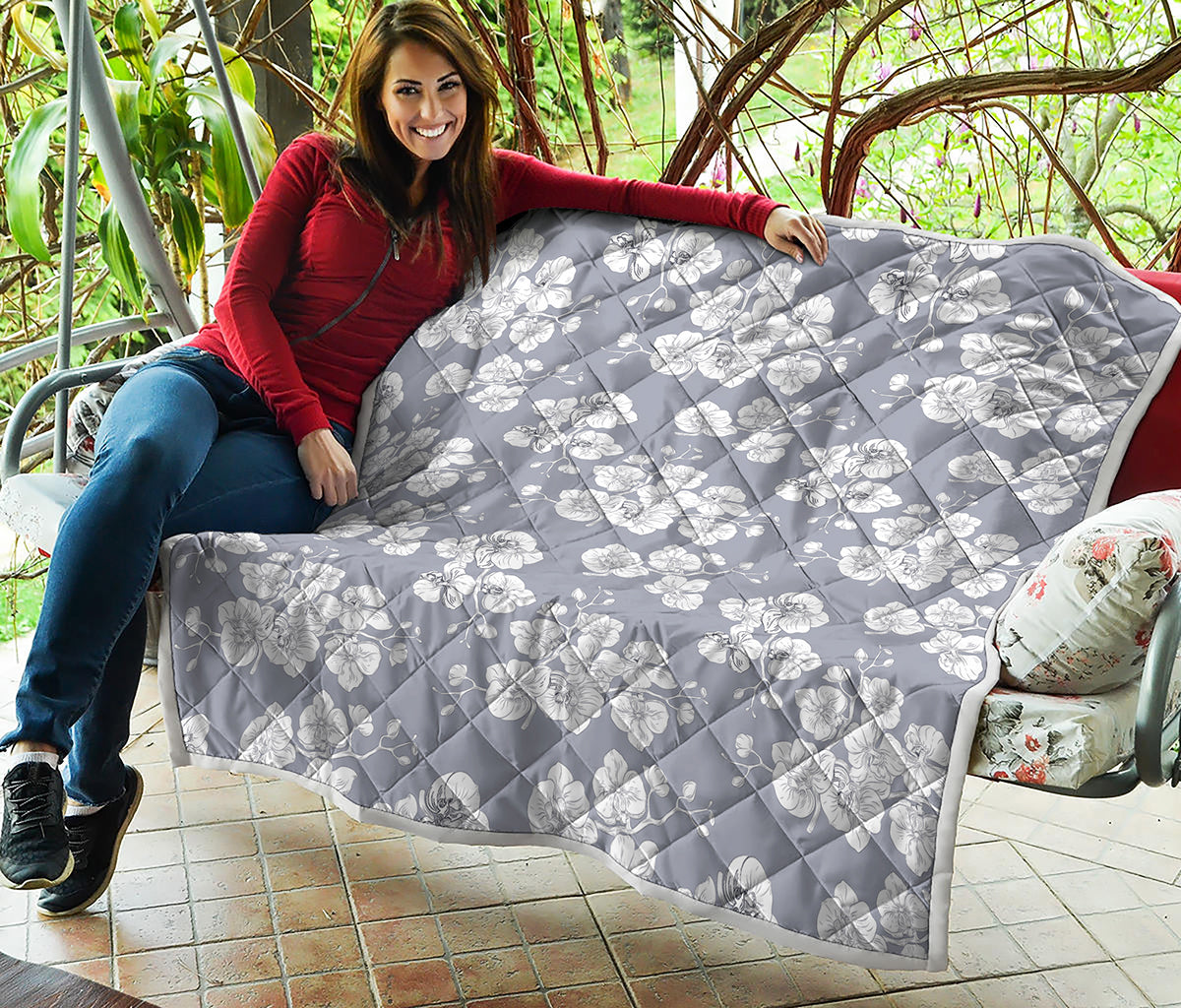 Drawing Orchid Pattern Print Quilt