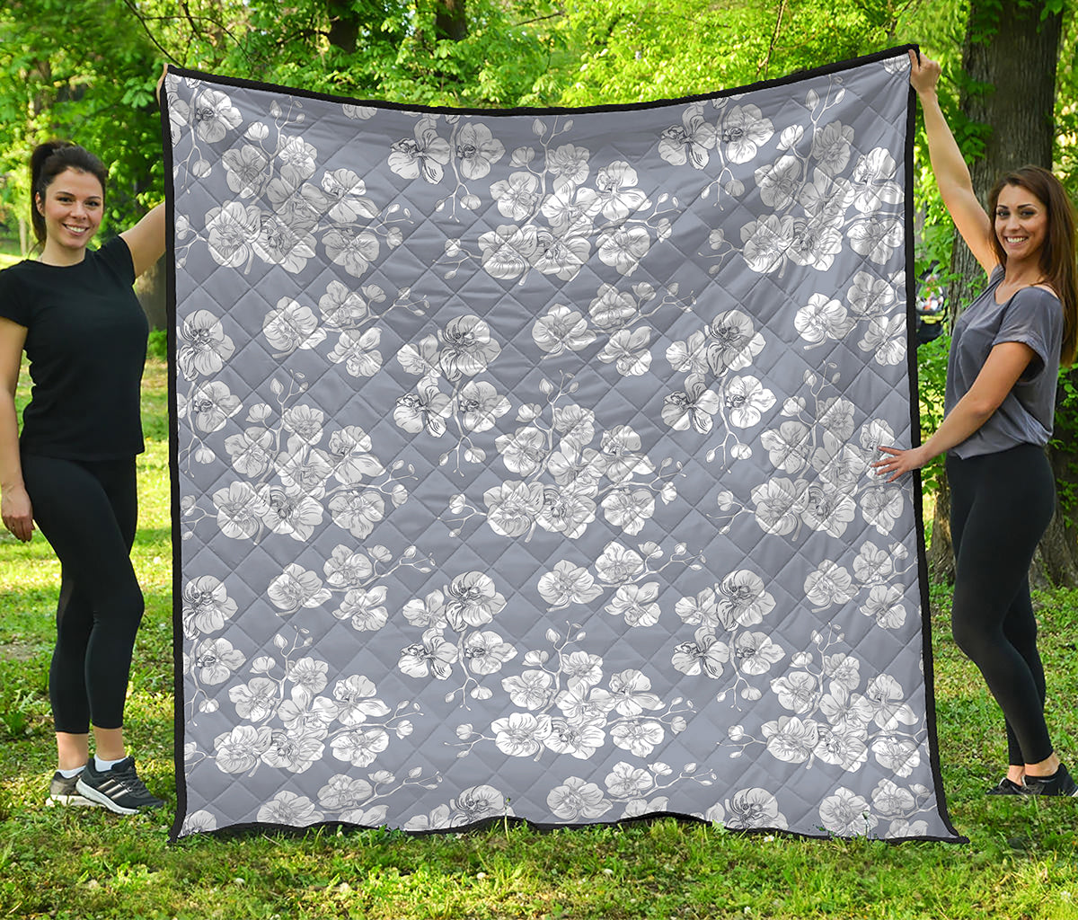 Drawing Orchid Pattern Print Quilt